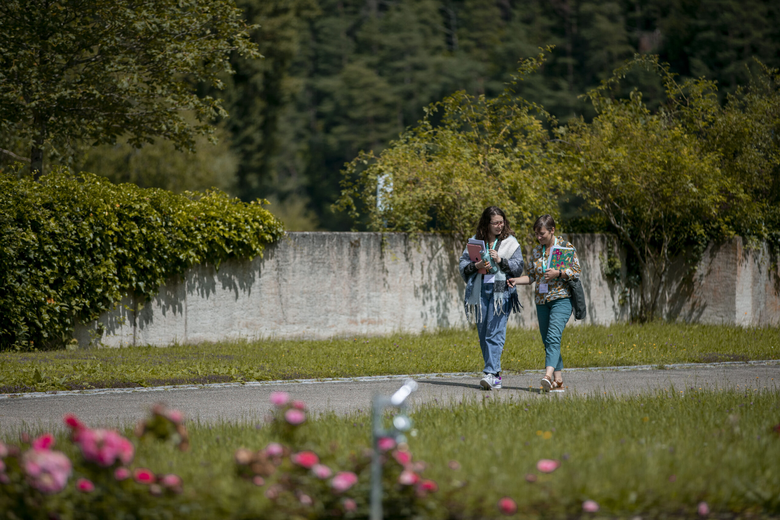 chicas caminando por un parque